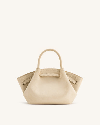 Hana Mini Suni Süet Tote Çanta - Açık Beyaz