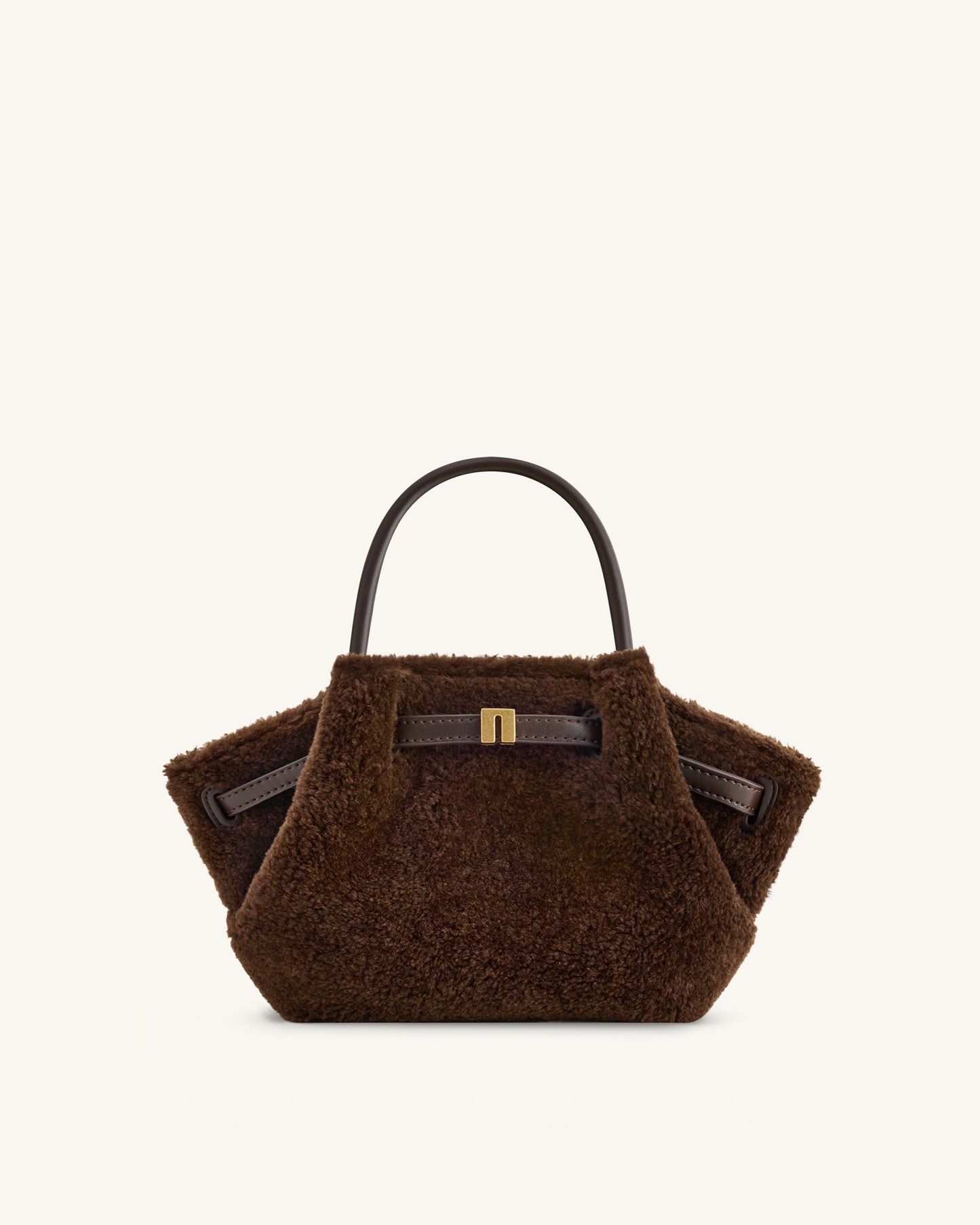 Hana Mini Suni Kürk Tote Çanta - Koyu Kahverengi