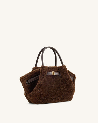 Hana Mini Suni Kürk Tote Çanta - Koyu Kahverengi