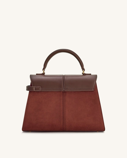 Elise Large Faux Suede Top Handle Bag - Mocha Brown