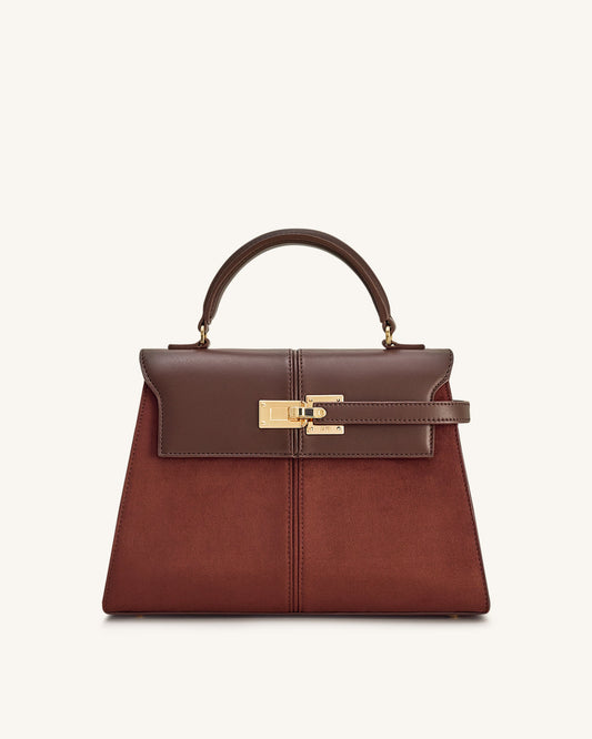 Elise Large Faux Suede Top Handle Bag - Mocha Brown