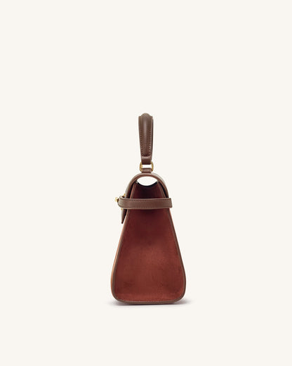 Elise Large Faux Suede Top Handle Bag - Mocha Brown