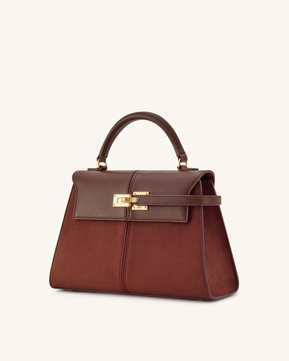Elise Large Faux Suede Top Handle Bag - Mocha Brown