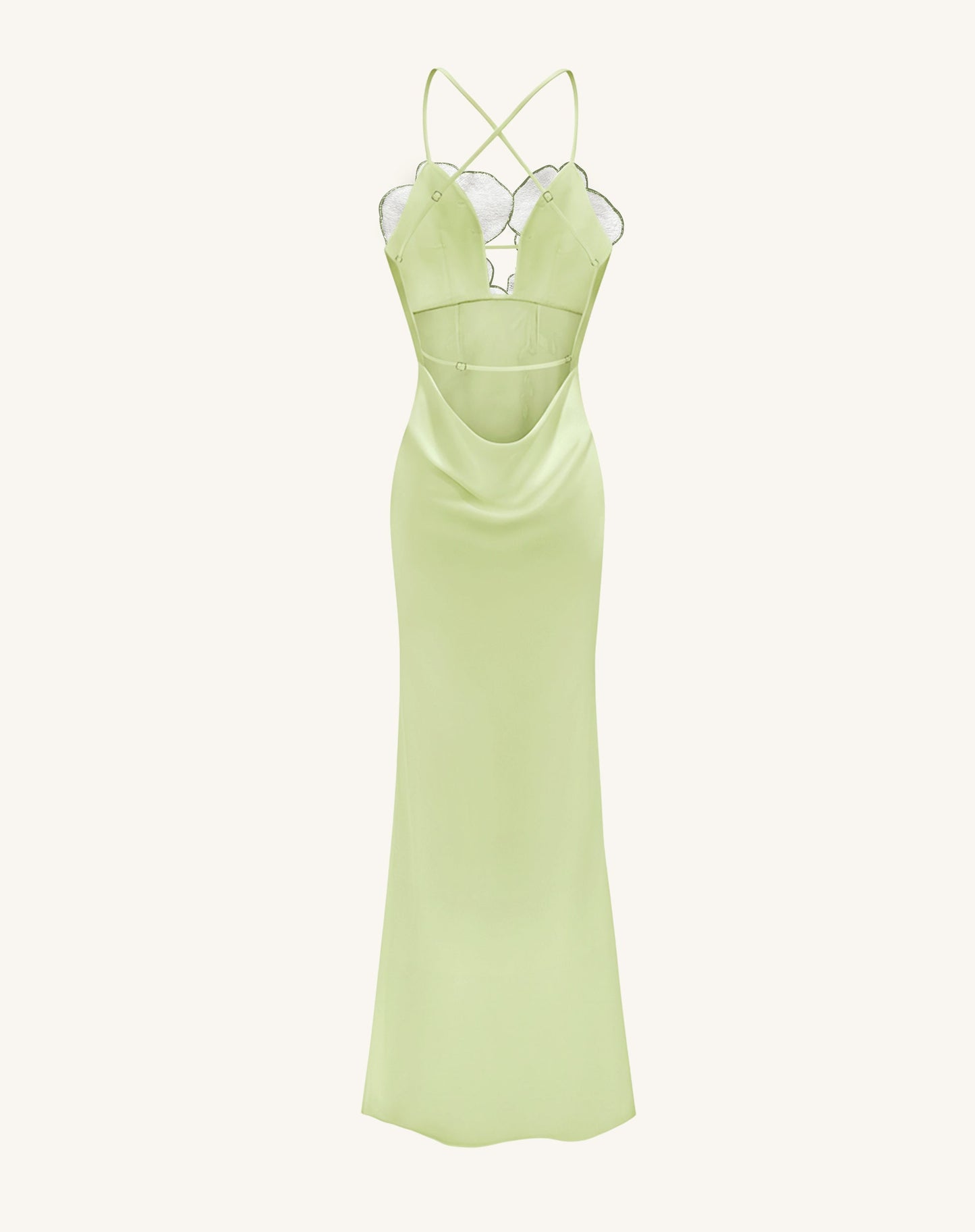 Orkide Nakışlı Elbise - Açık Green/Ivory