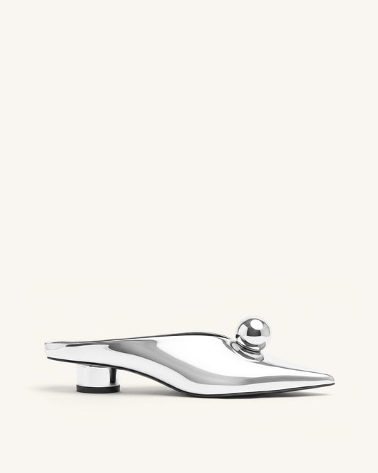 Helena Gold Sphere Pointed Toe Mules - Silver