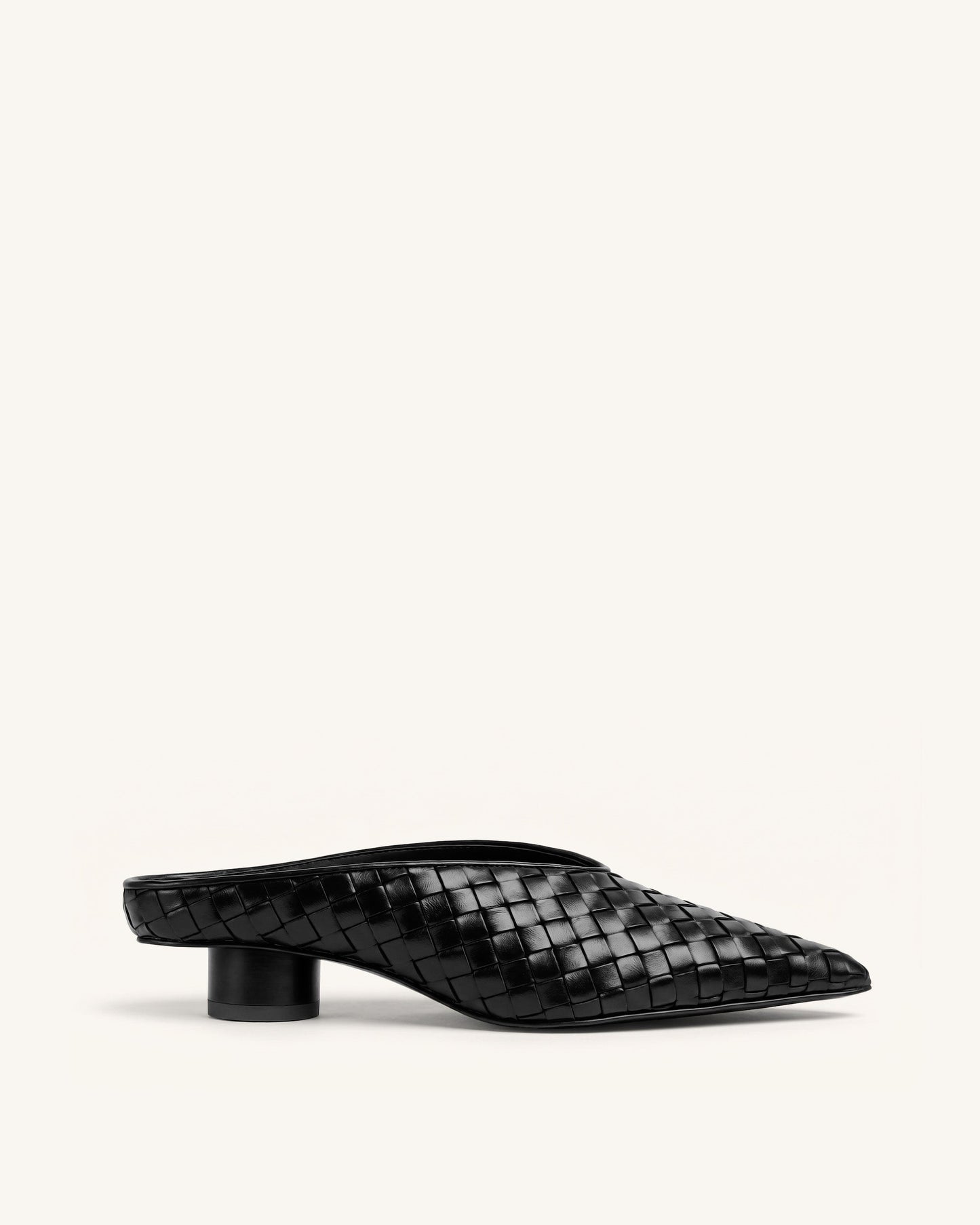 Helena Woven Textured Pointed Toe Mules - Black