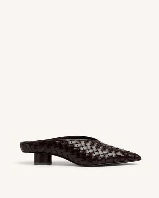 Helena Woven Textured Pointed Toe Mules - Burgundy