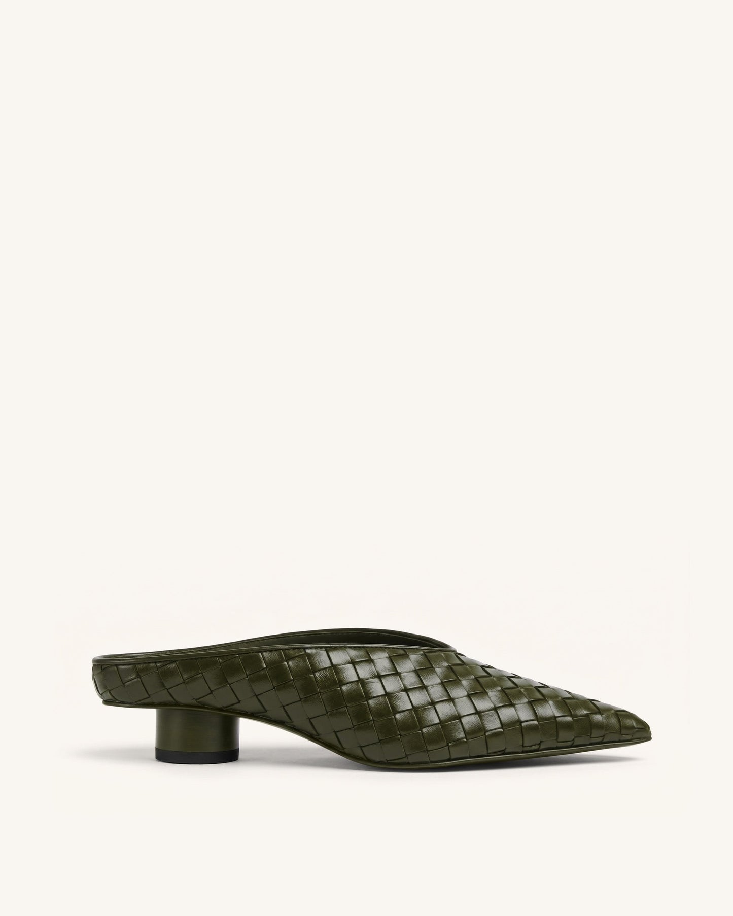 Helena Woven Textured Pointed Toe Mules - Olive Green