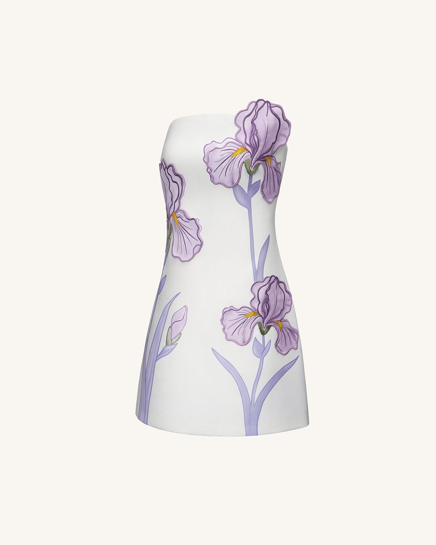 Iris Çiçek Desenli Straplez (Askısız) Elbise - Beyaz