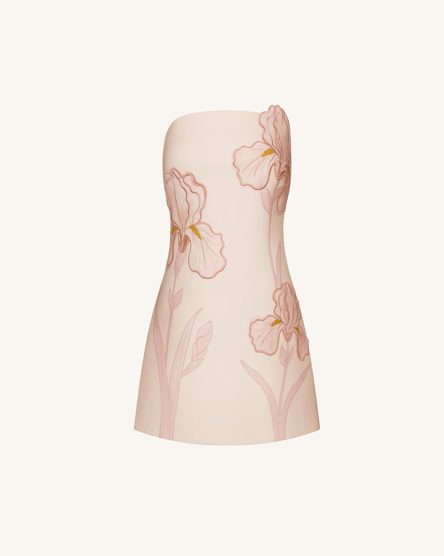 Iris Çiçek Desenli Straplez (Askısız) Elbise - Pembe