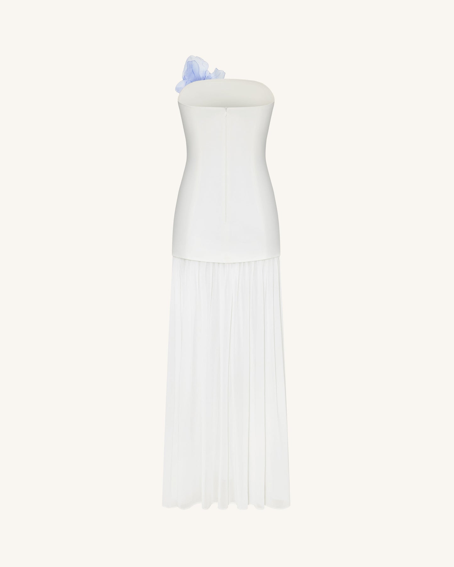 Çiçek Desenli Straplez (Askısız) Mixed Maxi Elbise - Fildişi