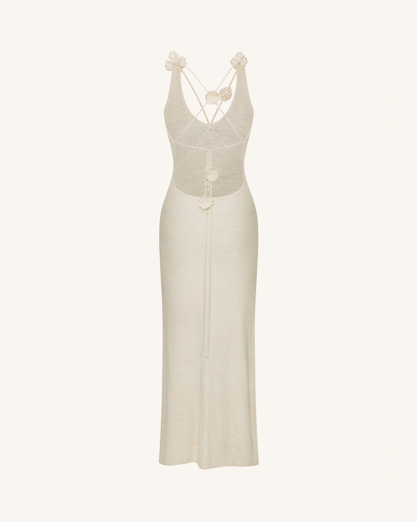 Dokulu Triko Halter Yaka Maxi Elbise - Krem