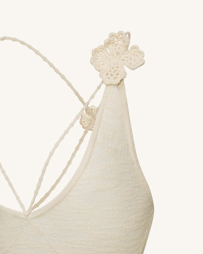 Dokulu Triko Halter Yaka Maxi Elbise - Krem