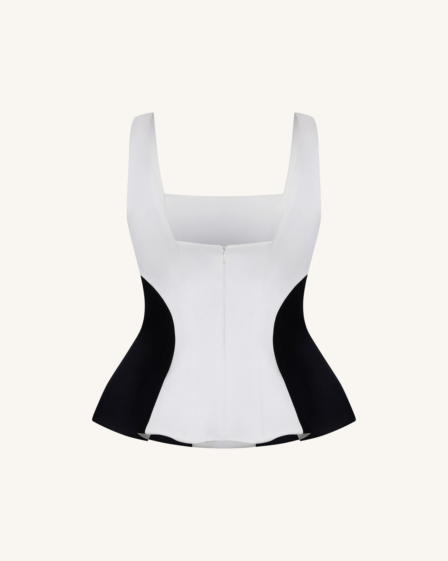 Tek Renk Panelli Kare Yaka Peplum Üst / Bluz - Siyah
