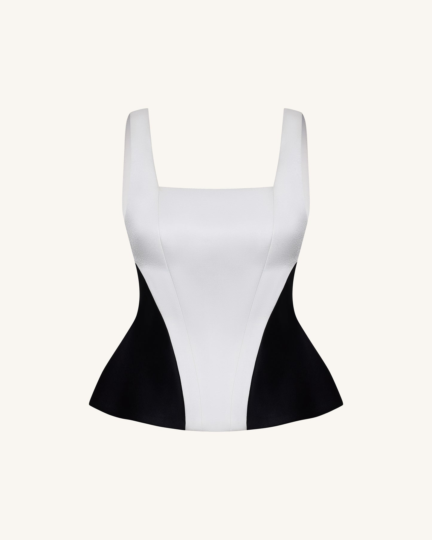 Tek Renk Panelli Kare Yaka Peplum Üst / Bluz - Siyah