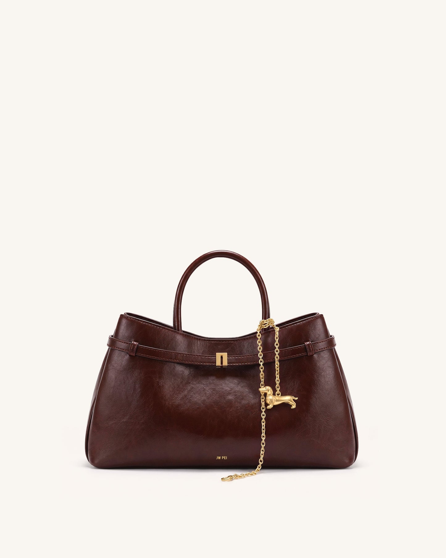 Maeve Dachshund Charm Satchel Tote Bag - Deep Burgundy