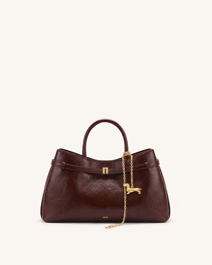Maeve Dachshund Charm Satchel Tote Bag - Deep Burgundy