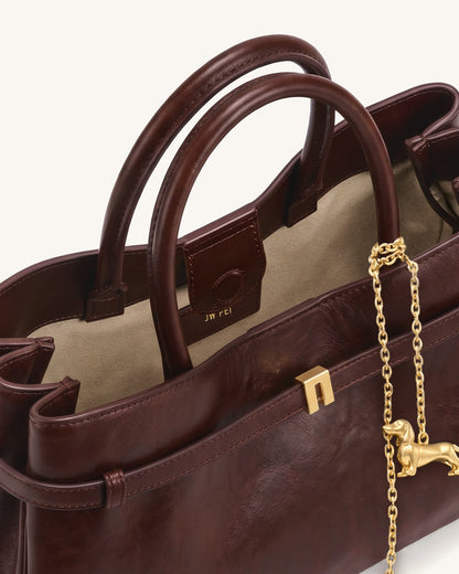 Maeve Dachshund Charm Satchel Tote Bag - Deep Burgundy