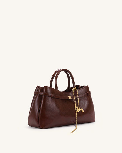 Maeve Dachshund Charm Satchel Tote Bag - Deep Burgundy