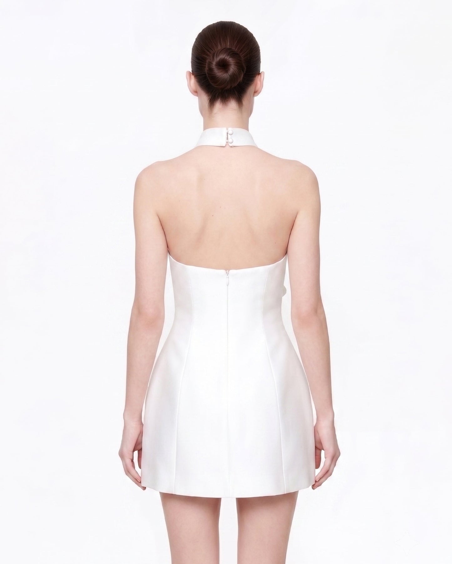 3D Floral Halter Mini Dress - White