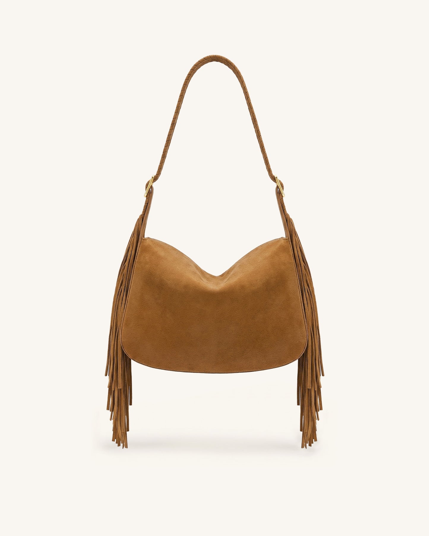 Avery Fringe Faux Suede Shoulder Bag - Brown