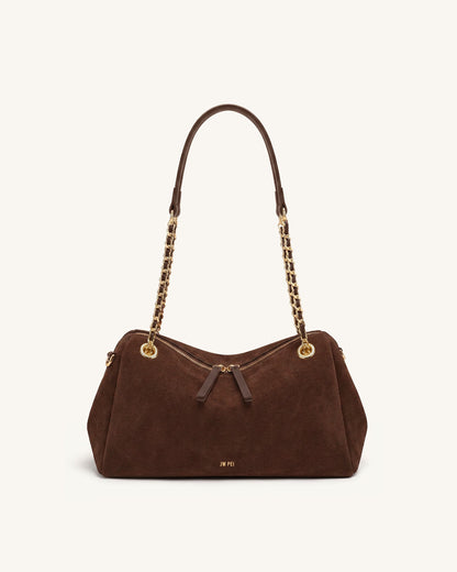 Mireya Faux Suede Chain Shoulder Bag - Dark Brown