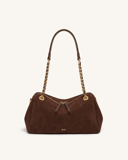 Mireya Faux Suede Chain Shoulder Bag - Dark Brown