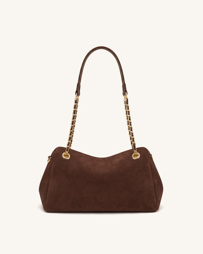 Mireya Faux Suede Chain Shoulder Bag - Dark Brown