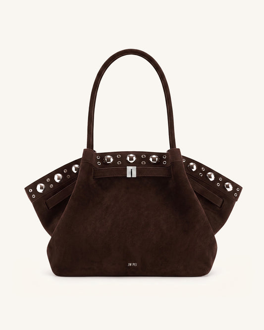 Hana Large Faux Suede Tote Bag - Deep Brown