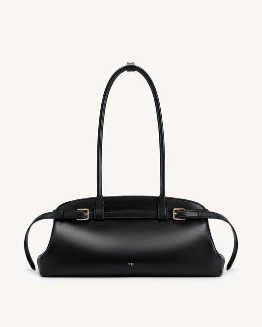 Arden Belt Detail East-West Shoulder Bag - Black