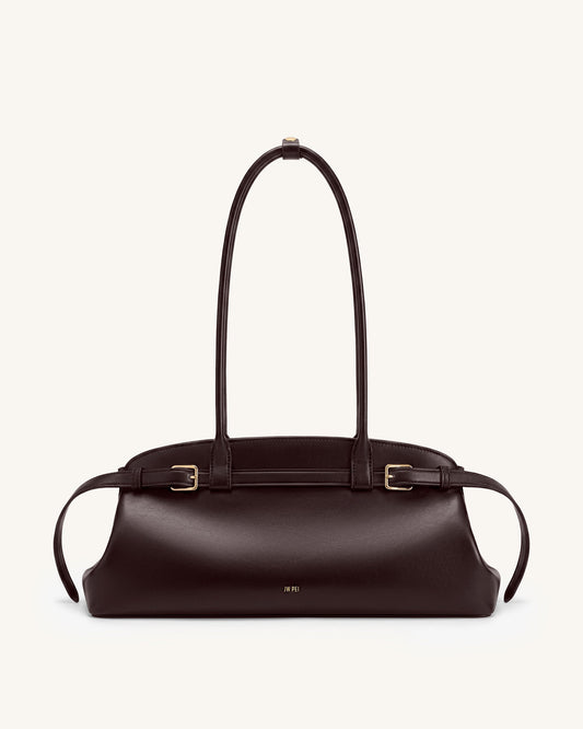 Arden Belt Detail East-West Shoulder Bag - Dark Brown