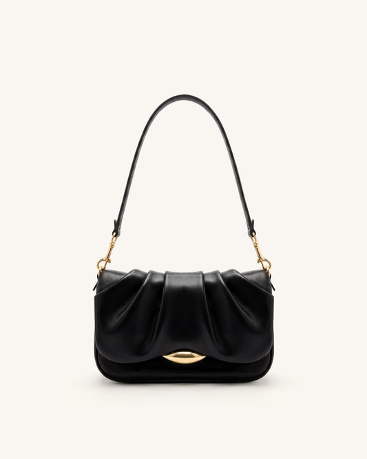 Sofia Ruched Shoulder Bag - Black