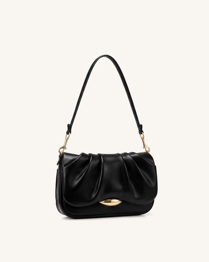 Sofia Ruched Shoulder Bag - Black