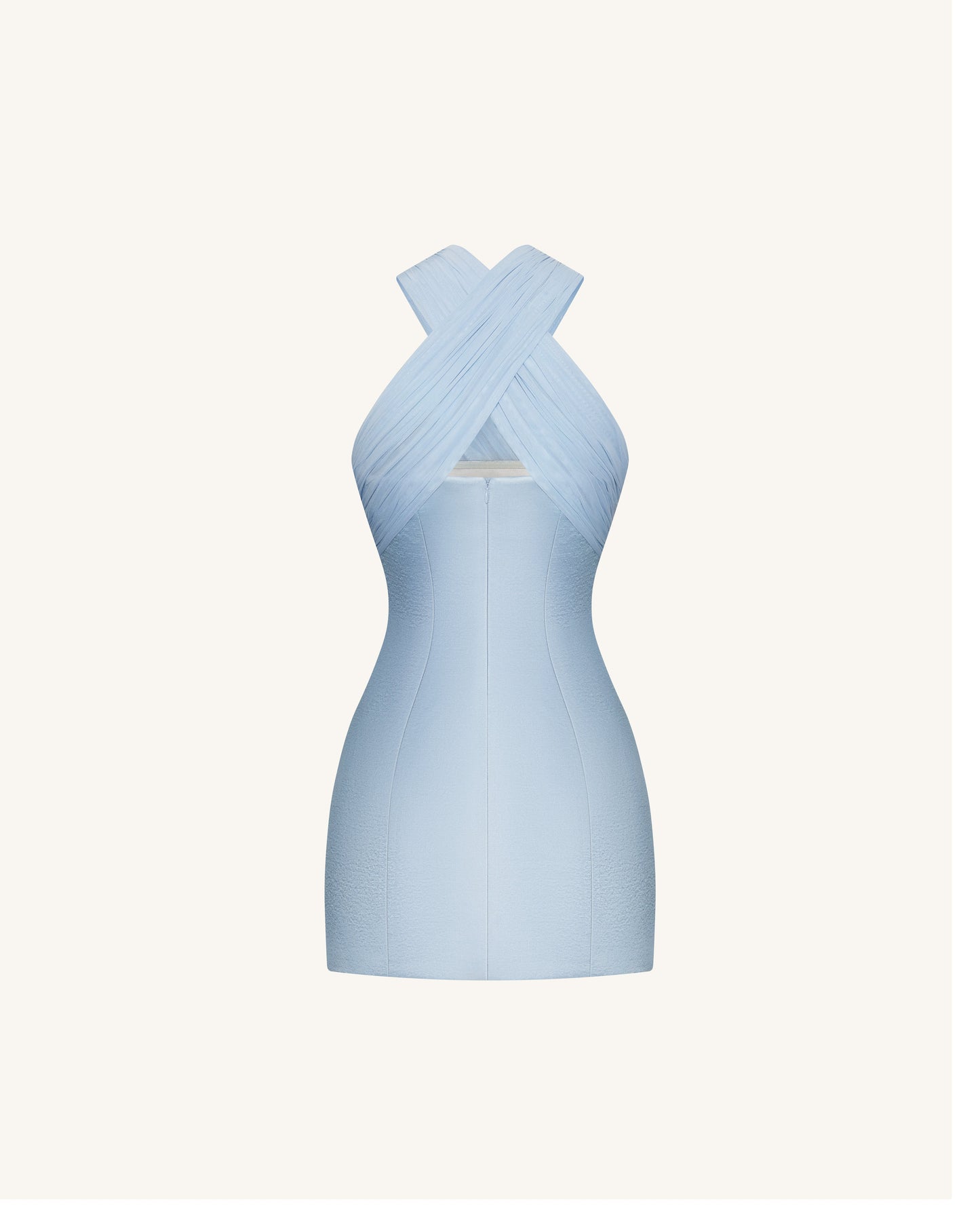 Saten Mini Elbise ile Tül Çapraz Halter - Mavi