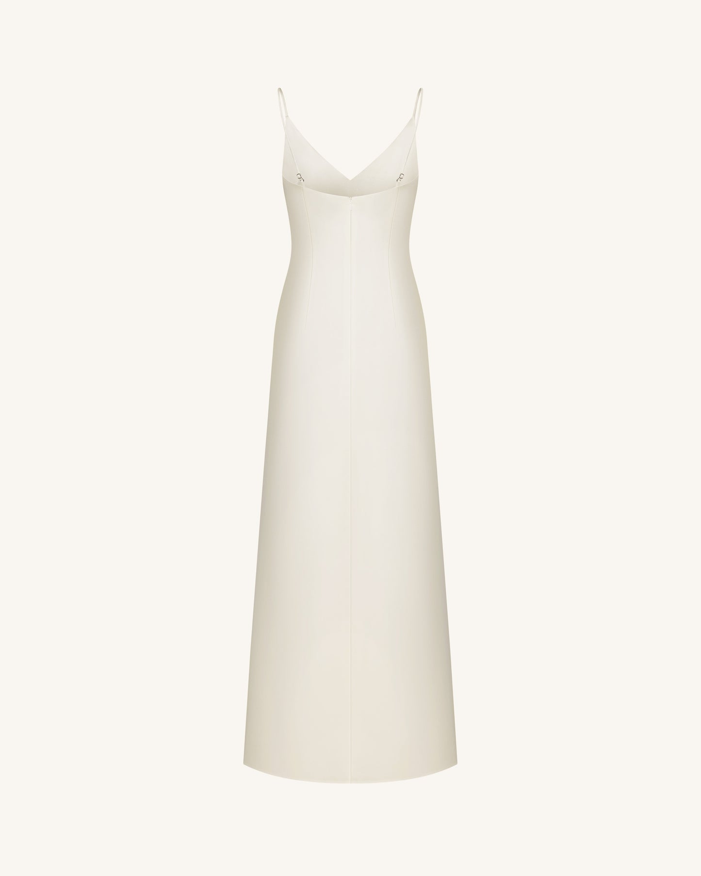 Iris Motifli Saten Slip (Askılı) Abiye Elbise - Beyaz