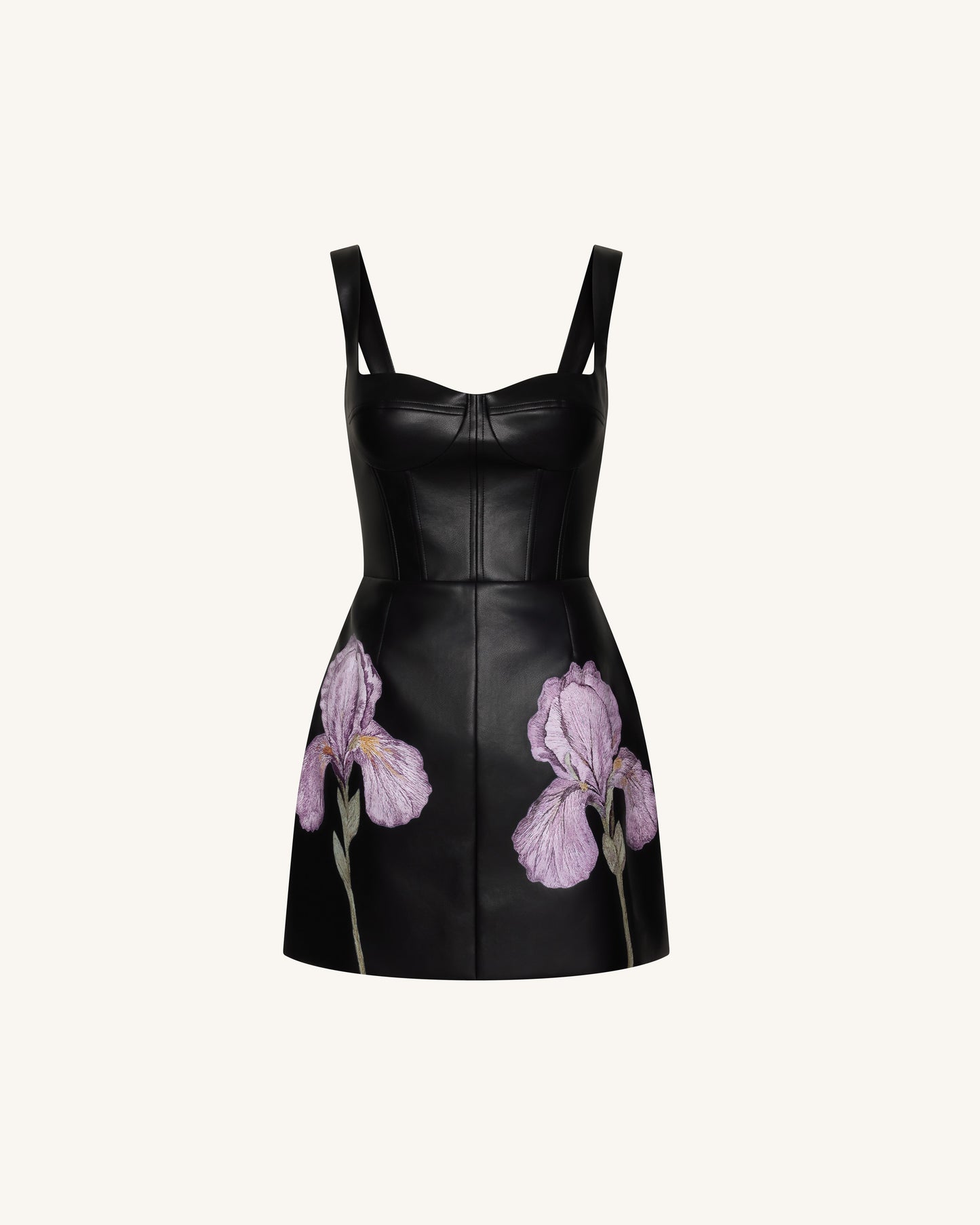 Iris Çiçek Desenli Korse Model Elbise - Siyah