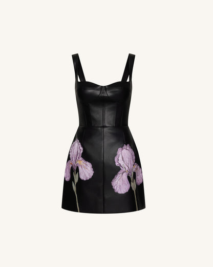 Iris Çiçek Desenli Korse Model Elbise - Siyah