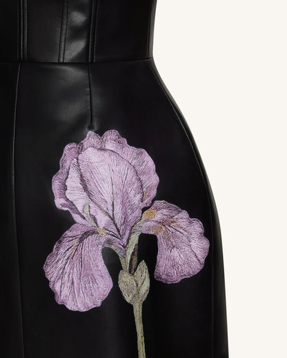 Iris Çiçek Desenli Korse Model Elbise - Siyah