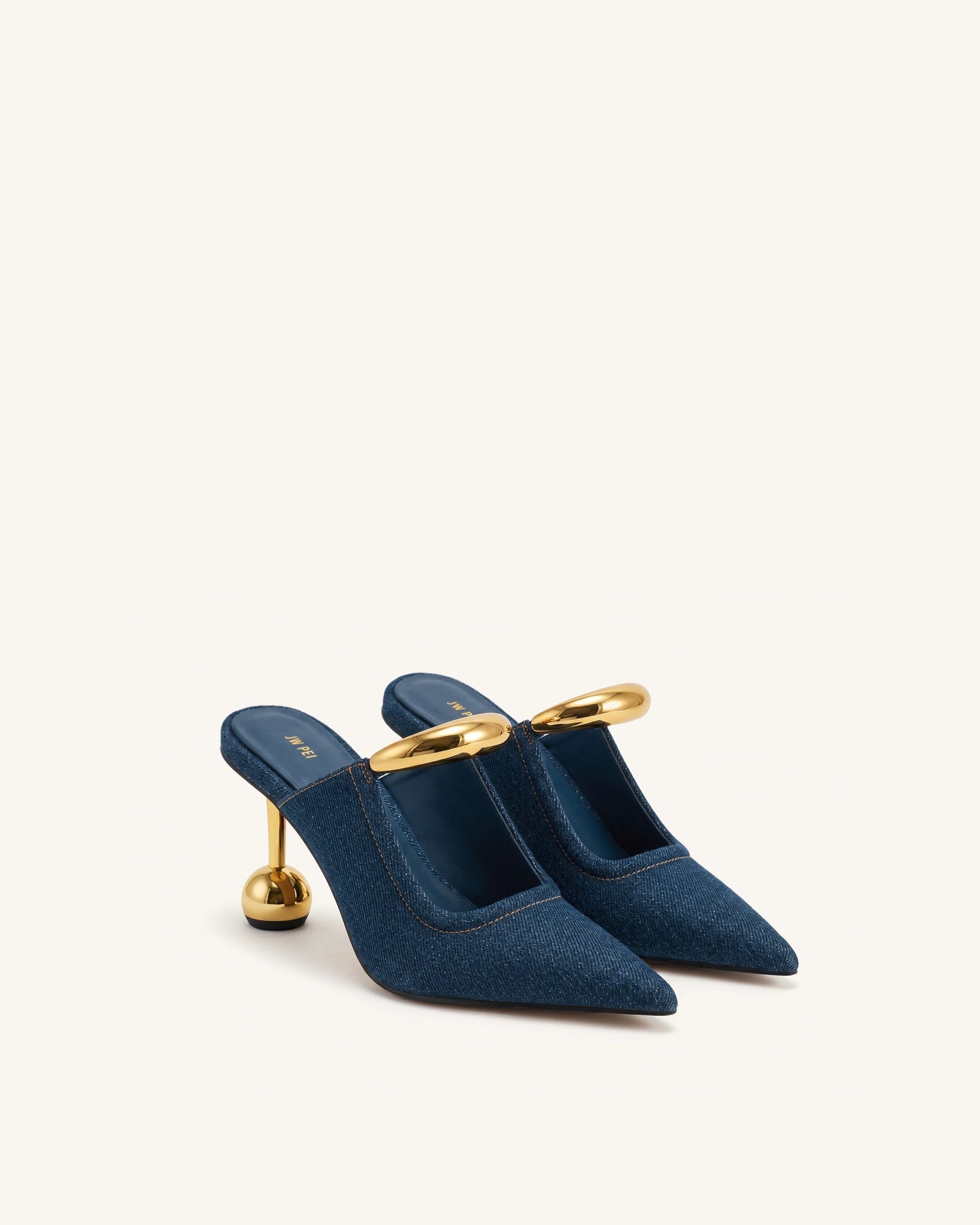 Sofia Metal Accent Sphere Heel Mules - Denim Blue