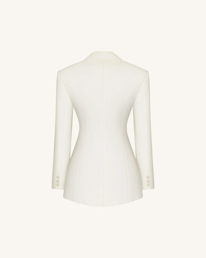 Iris Nakış Kum Saati Kesim Blazer Ceket - Beyaz