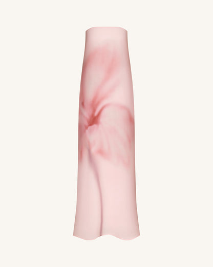 Suluboya Desenli Çiçek Desenli Straplez (Askısız) Maxi Elbise - Pembe