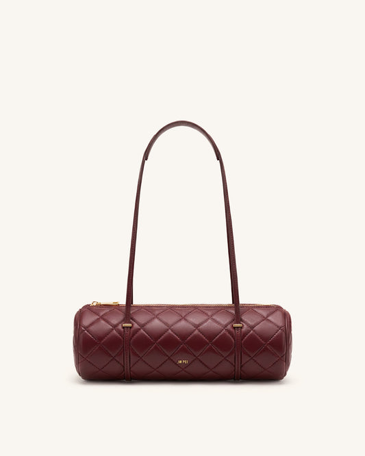Marcella Quilted Cylinder Shoulder Bag - Burgundy