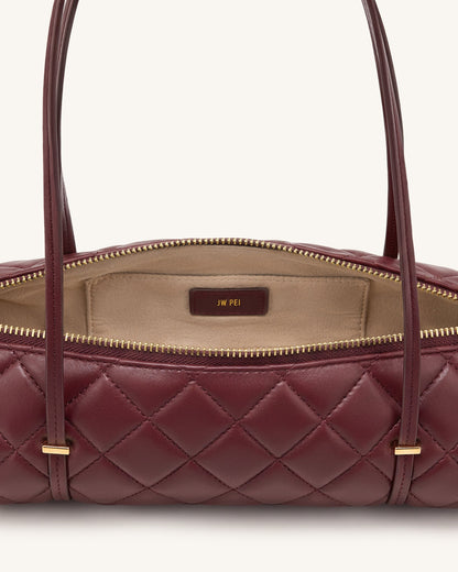 Marcella Quilted Cylinder Shoulder Bag - Burgundy