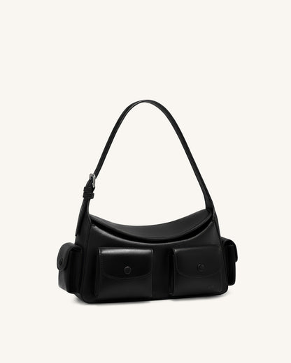 Corinne Multi-Pocket Shoulder Bag - Black