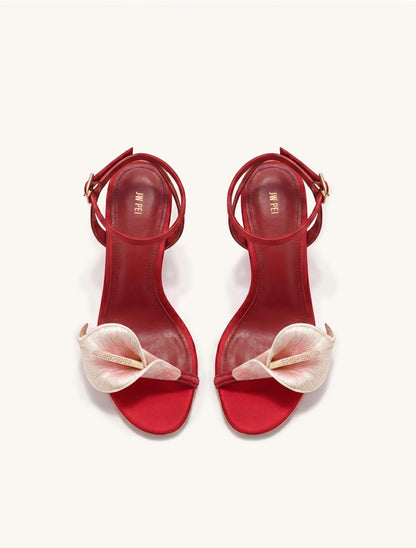 Alivia Calla Lily Gold Metal Heel Sandals - Red