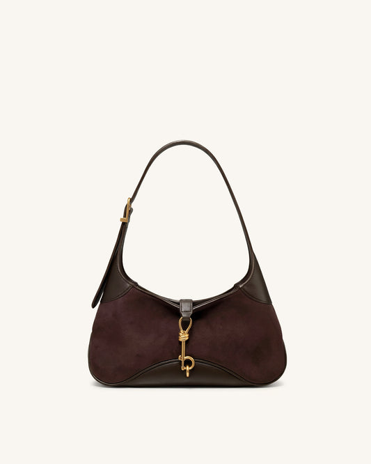 Juliette Key Charm East-West Shoulder Bag - Dark Brown