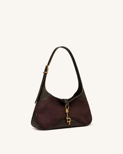 Juliette Key Charm East-West Shoulder Bag - Dark Brown