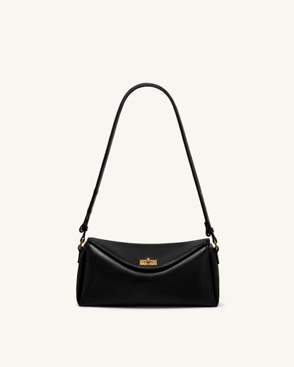 Lucia Asymmetric Flap Shoulder Bag - Black