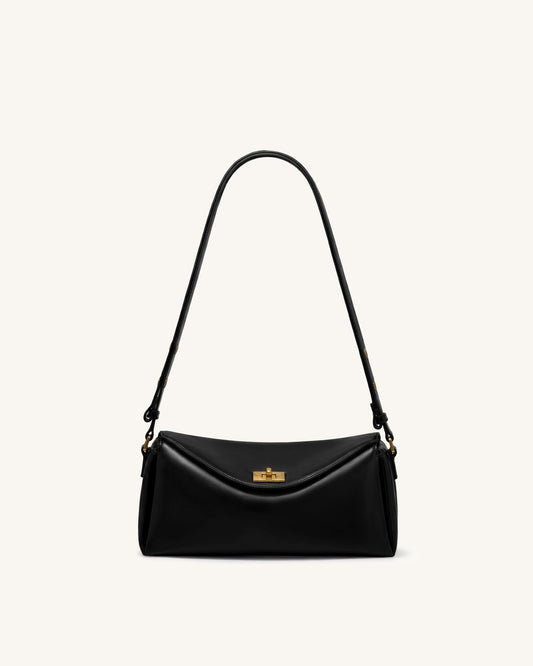 Lucia Asymmetric Flap Shoulder Bag - Black