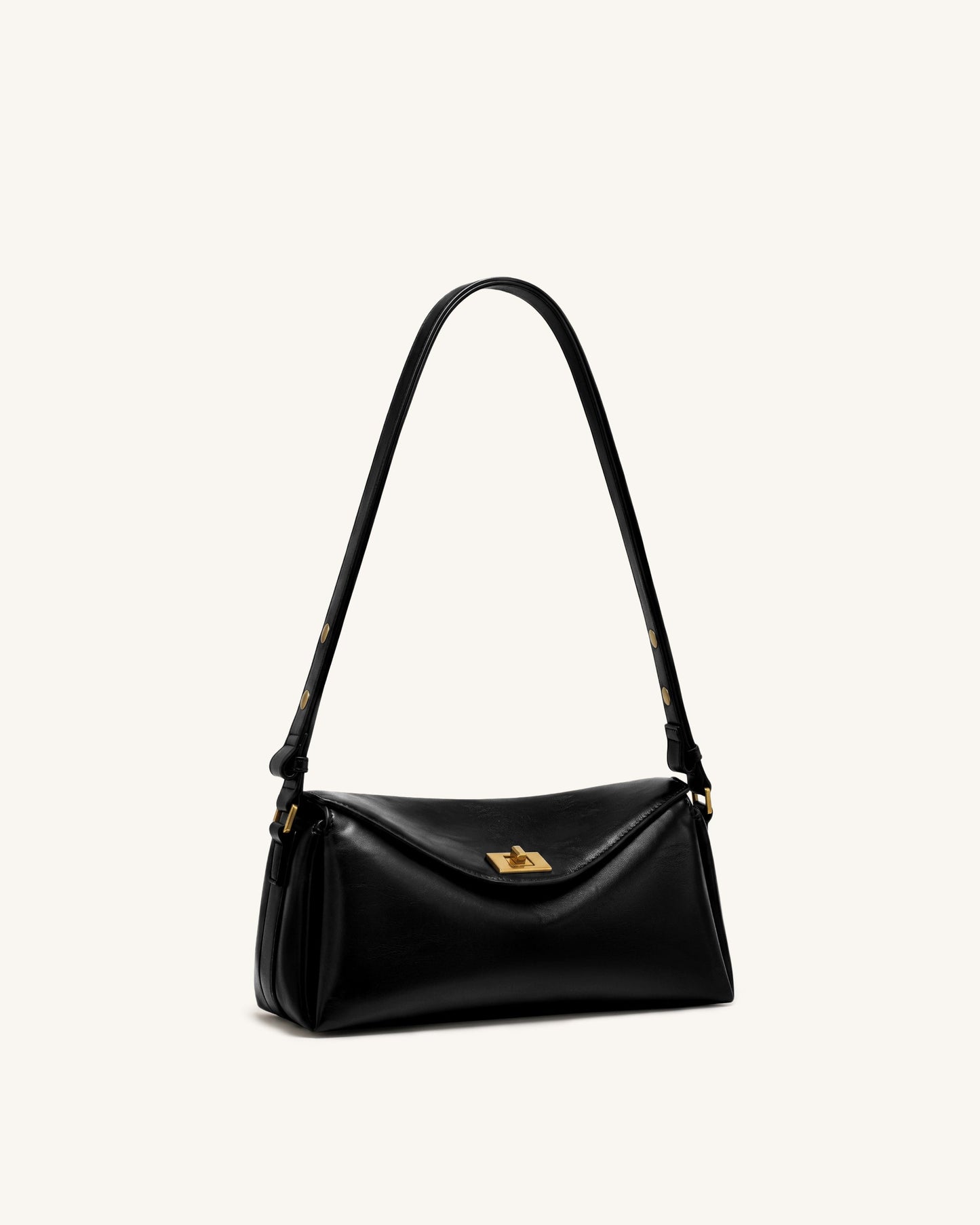 Lucia Asymmetric Flap Shoulder Bag - Black